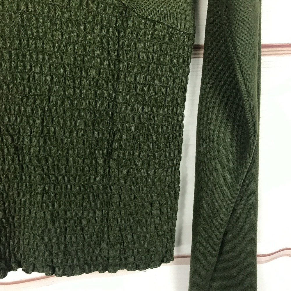 Freshman Top Juniors XL Womens Smocked Long Sleeve V-Neck Green Blouse Pullover - Picture 4 of 8